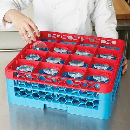 CARLISLE FOODSERVICE RG16-2C410 OptiClean 16 Compartment Red Color-Coded Glass Rack with 2 Extenders 271RG162CRD